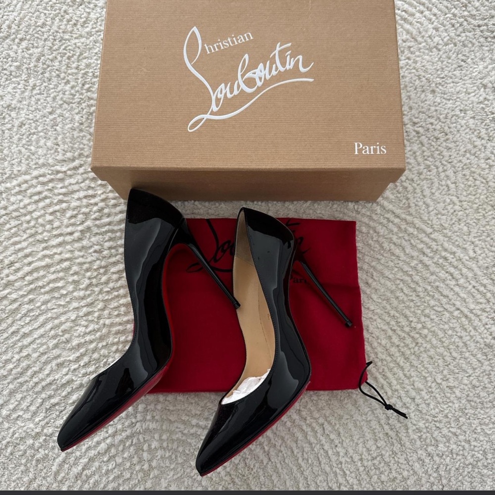 Christian Louboutin Black Patent Leather Pointed Toe Stiletto Pumps